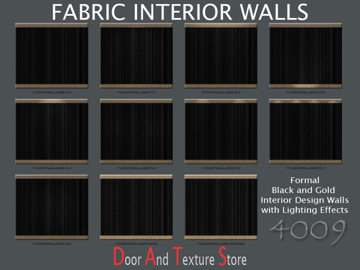 Second Life Marketplace Black Fabric and Gold Trim Interior Wall